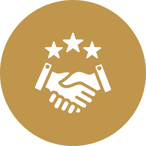 Handshake icon with three stars above.